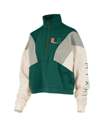 Pressbox Women's Green Miami Hurricanes Ferrara Color Block Quarter-zip Sweatshirt In Green