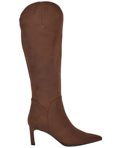Guess Women's Palisa Wide Calf Tall Kitten Heel Dress Boots In Brown