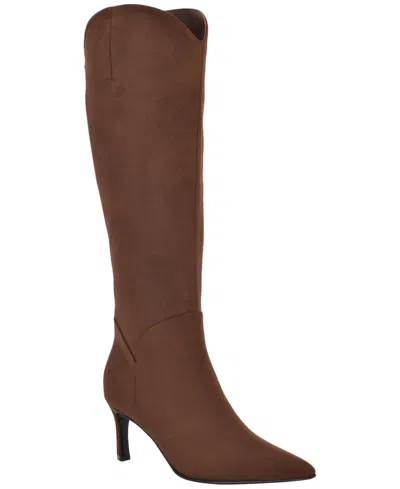 Guess Women's Palisa Wide Calf Tall Kitten Heel Dress Boots In Brown