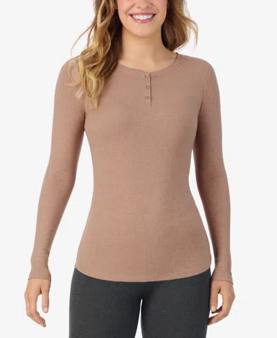 Cuddl Duds Henley Neck Long Sleeve Top In Brown