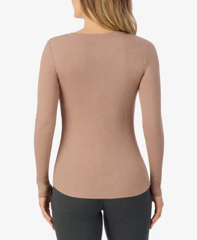 Cuddl Duds Henley Neck Long Sleeve Top In Brown