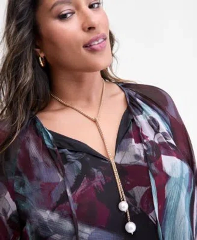 Inc International Concepts Plus Size Printed Long Sleeve Tie Front Blouse High Rise Wide Leg Crinkle Pants Macys Exclusive In Brown