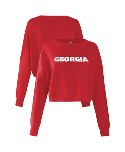 Hype And Vice Women's Red Georgia Bulldogs Oversized Cropped Ivy Knit Pullover Sweater In Red