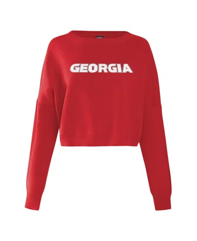 Hype And Vice Women's Red Georgia Bulldogs Oversized Cropped Ivy Knit Pullover Sweater In Red