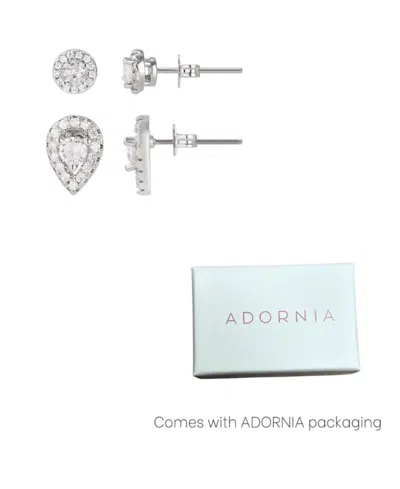 Adornia Set Of 2 Assorted Cubic Zirconia Stud Earrings In Silver