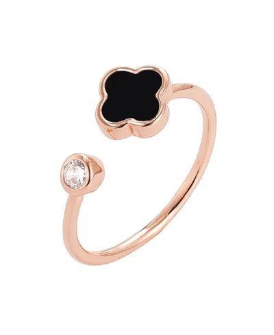 Adornia 14k Rose Gold Plated Crystal Adjustable Clover Ring In Gold