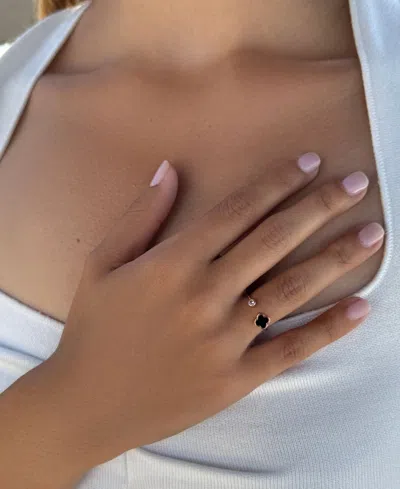 Adornia 14k Rose Gold Plated Crystal Adjustable Clover Ring In Gold