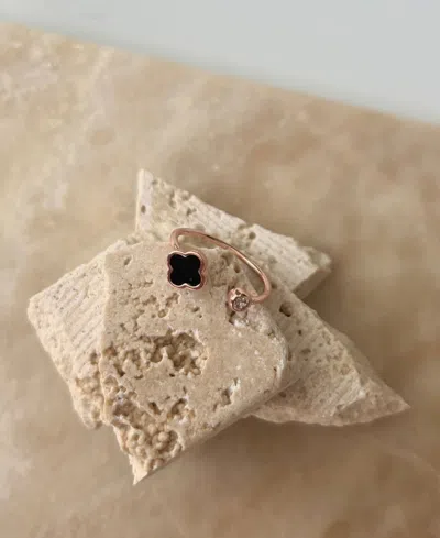 Adornia 14k Rose Gold Plated Crystal Adjustable Clover Ring In Gold