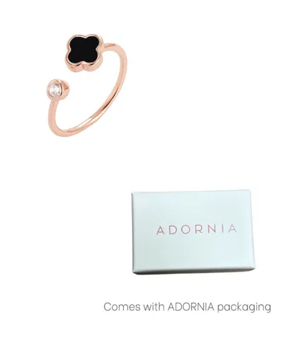 Adornia 14k Rose Gold Plated Crystal Adjustable Clover Ring In Gold