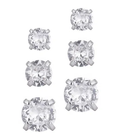 Adornia Silver Cubic Zirconia Three-solitaire Stud Earring Set In Gray