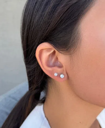 Adornia Silver Cubic Zirconia Three-solitaire Stud Earring Set In Gray