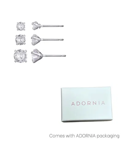 Adornia Silver Cubic Zirconia Three-solitaire Stud Earring Set In Gray