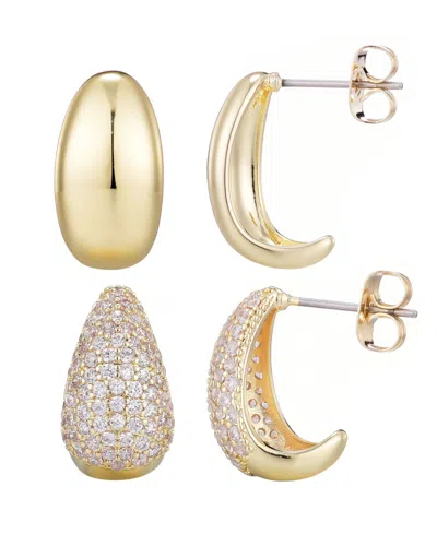 Adornia Gold Plated Crystal And Plain Chunky Hoop Earring Set In Gold