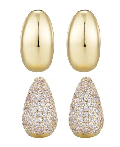 Adornia Gold Plated Crystal And Plain Chunky Hoop Earring Set In Gold
