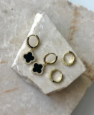 Adornia Gold Cubic Zirconia Halo Black Clover Huggie Set In Multi