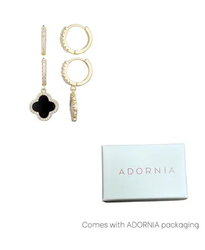 Adornia Gold Cubic Zirconia Halo Black Clover Huggie Set In Multi