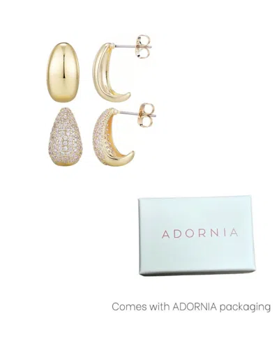 Adornia Gold Plated Crystal And Plain Chunky Hoop Earring Set In Gold