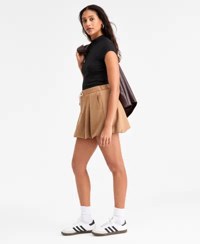 Bar Iii Women's Tie-waist Bubble-hem Mini Skirt, Macy's Exclusive In Brown