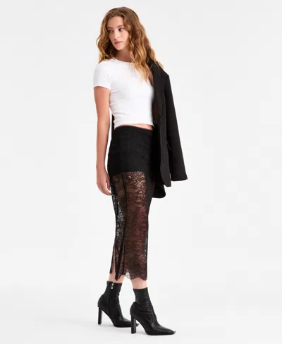 Bar Iii Women's Sheer Lace Midi Skirt, Macy's Exclusive In Black