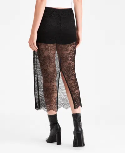Bar Iii Women's Sheer Lace Midi Skirt, Macy's Exclusive In Black