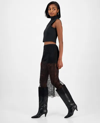 Bar Iii Women's Sheer Lace Midi Skirt, Macy's Exclusive In Black