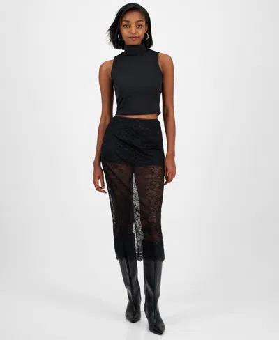 Bar Iii Women's Sheer Lace Midi Skirt, Macy's Exclusive In Black