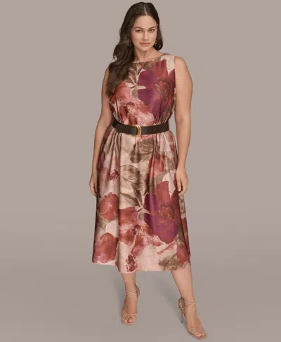 Donna Karan Plus Size Printed Midi Dress In Multi