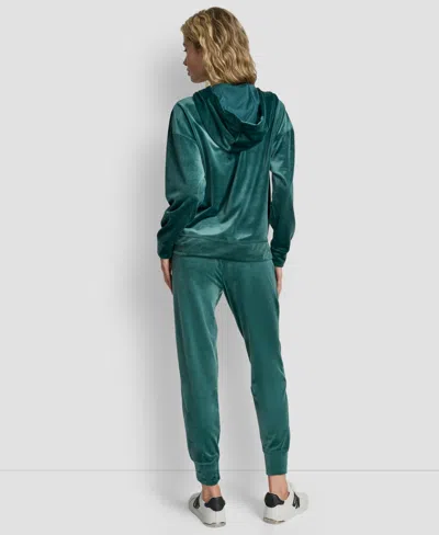 Dkny Rhinestone Velour Zip Hoodie In Green