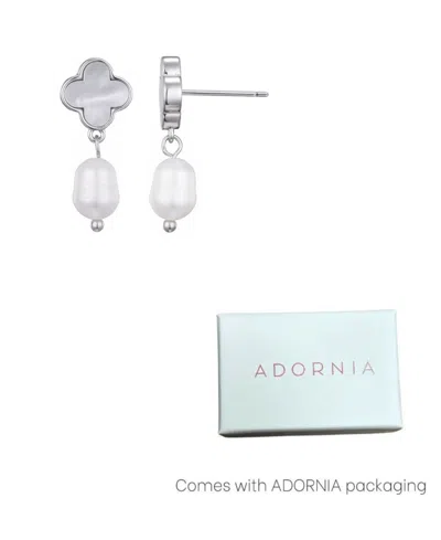 Adornia Silver Plated White Mother Of Pearl Clover And Freshwater Pearl Drop Earrings In White