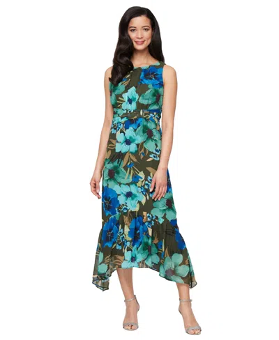 Sl Fashions Women's Printed Sleeveless A-line Midi Dress In Green