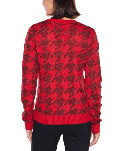Belldini Women's Stylized-houndstooth V-neck Sweater In Red