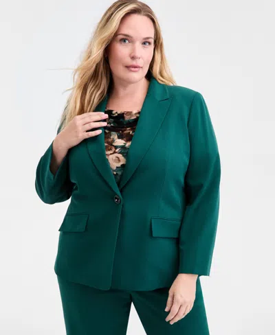 Kasper Plus Size Stretch Crepe One-button Jacket In Green