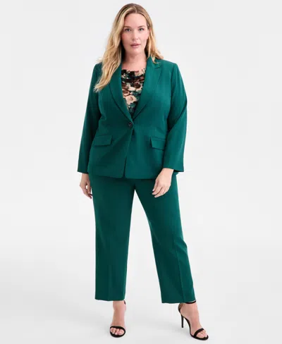 Kasper Plus Size Stretch Crepe One-button Jacket In Green