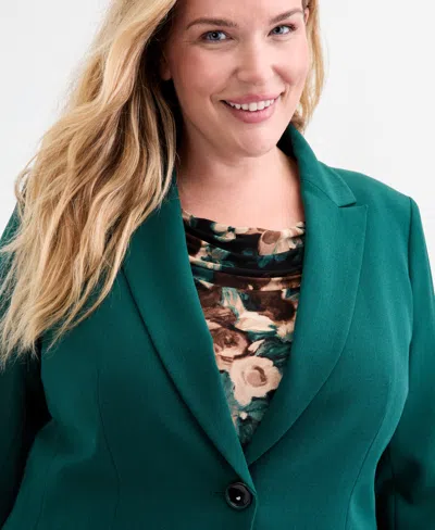 Kasper Plus Size Stretch Crepe One-button Jacket In Green