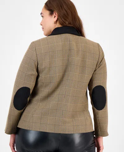 Kasper Plus Size Plaid Elbow-patch Two-button Jacket In Pattern