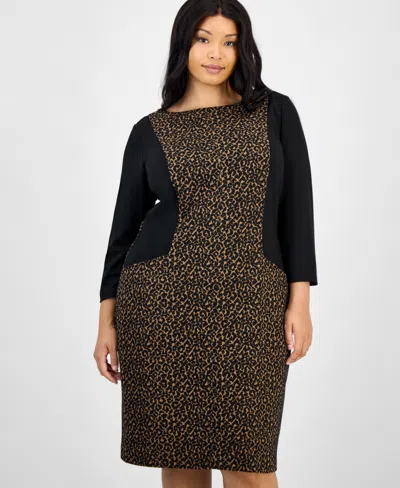 Kasper Plus Size Animal Print 3/4-sleeve Sheath Dress In Multi