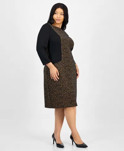 Kasper Plus Size Animal Print 3/4-sleeve Sheath Dress In Multi
