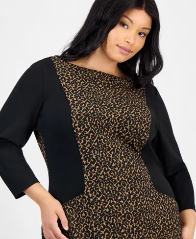 Kasper Plus Size Animal Print 3/4-sleeve Sheath Dress In Multi