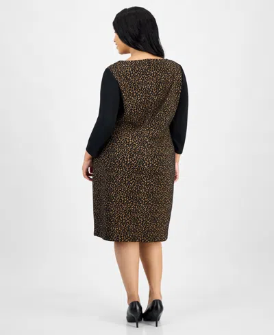 Kasper Plus Size Animal Print 3/4-sleeve Sheath Dress In Multi