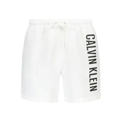 Calvin Klein Medium Drawstring Swim Shorts Featuring Pockets In White
