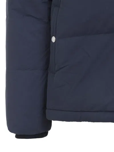 Paul Smith Padded Brown Polyamide Jacket With Detachable Hood And Ribbed Cuffs In Blue