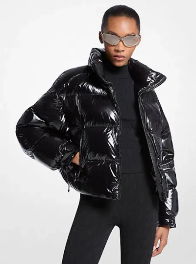 Michael Kors High Shine Puffer Coat With Drawstring Hem In Black