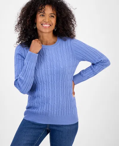 Style & Co Style Co Womens Cotton Cable Knit Crewneck Sweater Pxs 4x Created For Macys In Blue
