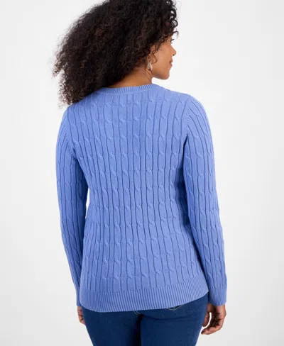 Style & Co Style Co Womens Cotton Cable Knit Crewneck Sweater Pxs 4x Created For Macys In Blue