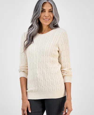Style & Co Petite Cotton Cable-knit Crewneck Sweater, Created For Macy's In Brown