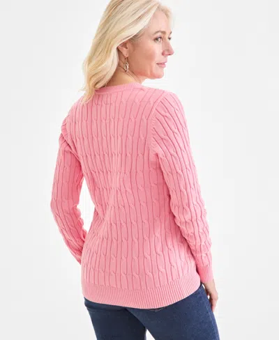 Style & Co Women's Cotton Cable-knit V-neck Sweater, Created For Macy's In Pink
