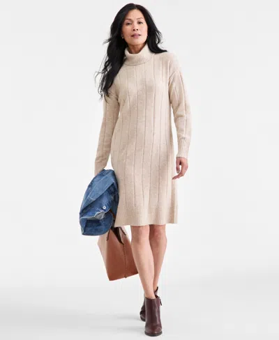 Style & Co Women's Ribbed Turtleneck Sweater Dress, Macy's Exclusive In Neutral