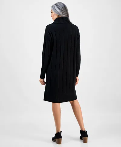 Style & Co Women's Ribbed Turtleneck Sweater Dress, Macy's Exclusive In Black