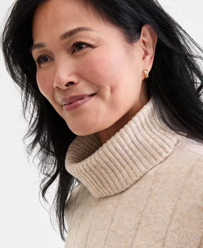 Style & Co Women's Ribbed Turtleneck Sweater Dress, Macy's Exclusive In Neutral