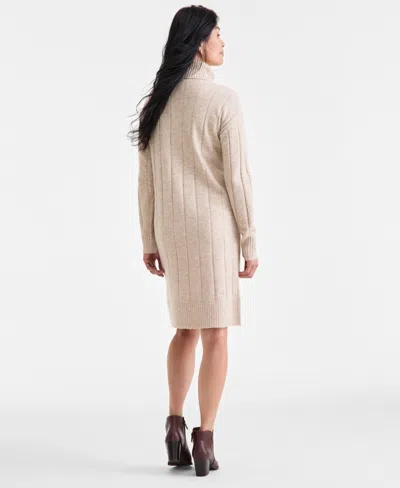 Style & Co Women's Ribbed Turtleneck Sweater Dress, Macy's Exclusive In Neutral